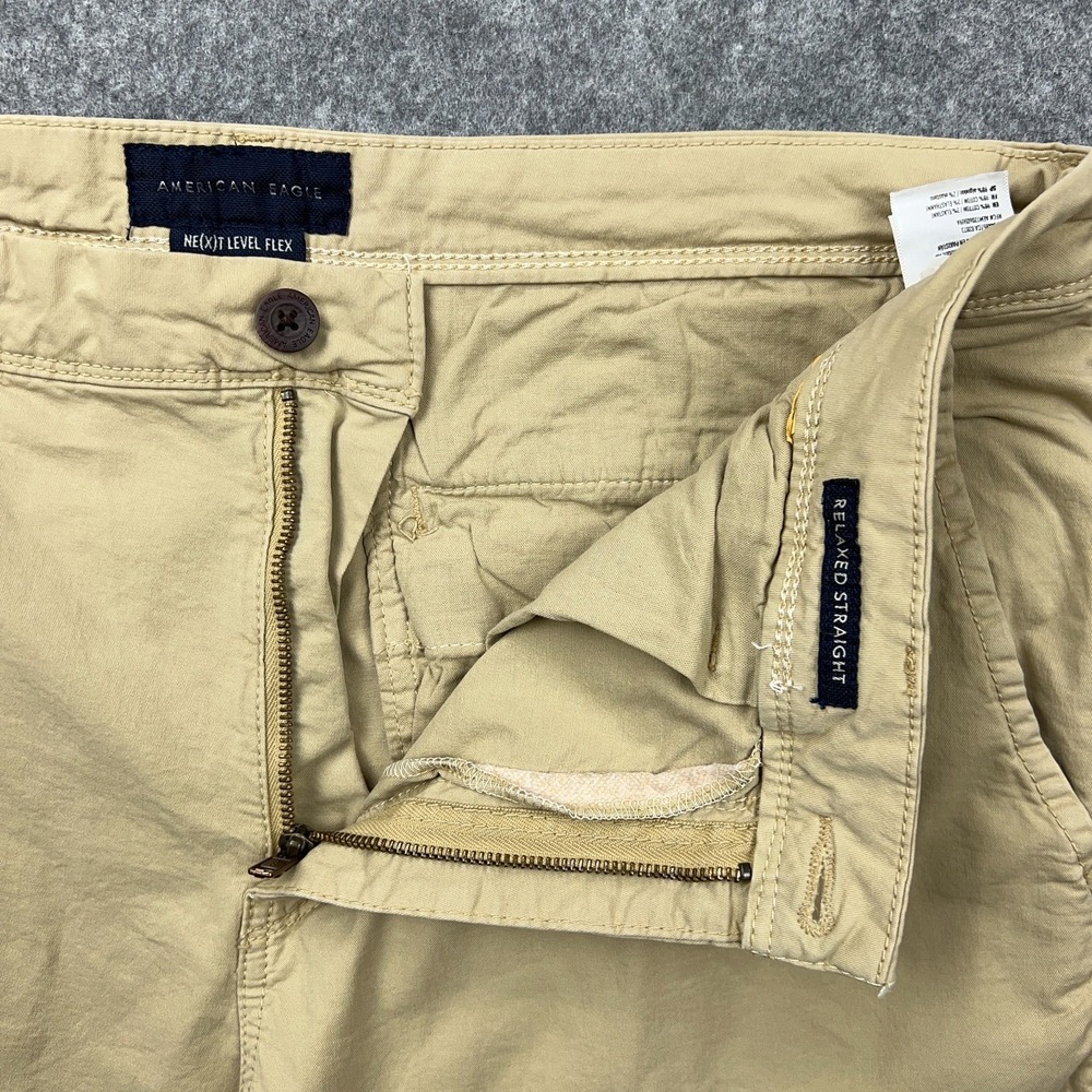 American Eagle Pants Mens 34x34 Tan Khaki Relaxed‎ Straight Chino Cotton Classic - Picture 4 of 12